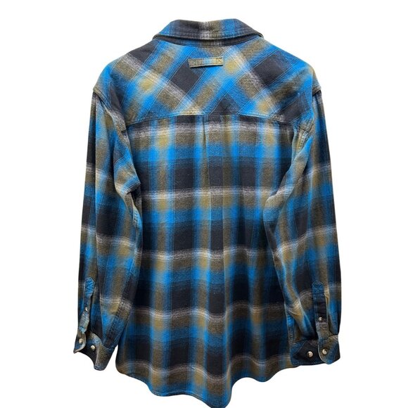 Legendary Whitetails Mens Flannel Shirt XL Blue Plaid Corduroy Collar Buck Camp - Picture 2 of 6